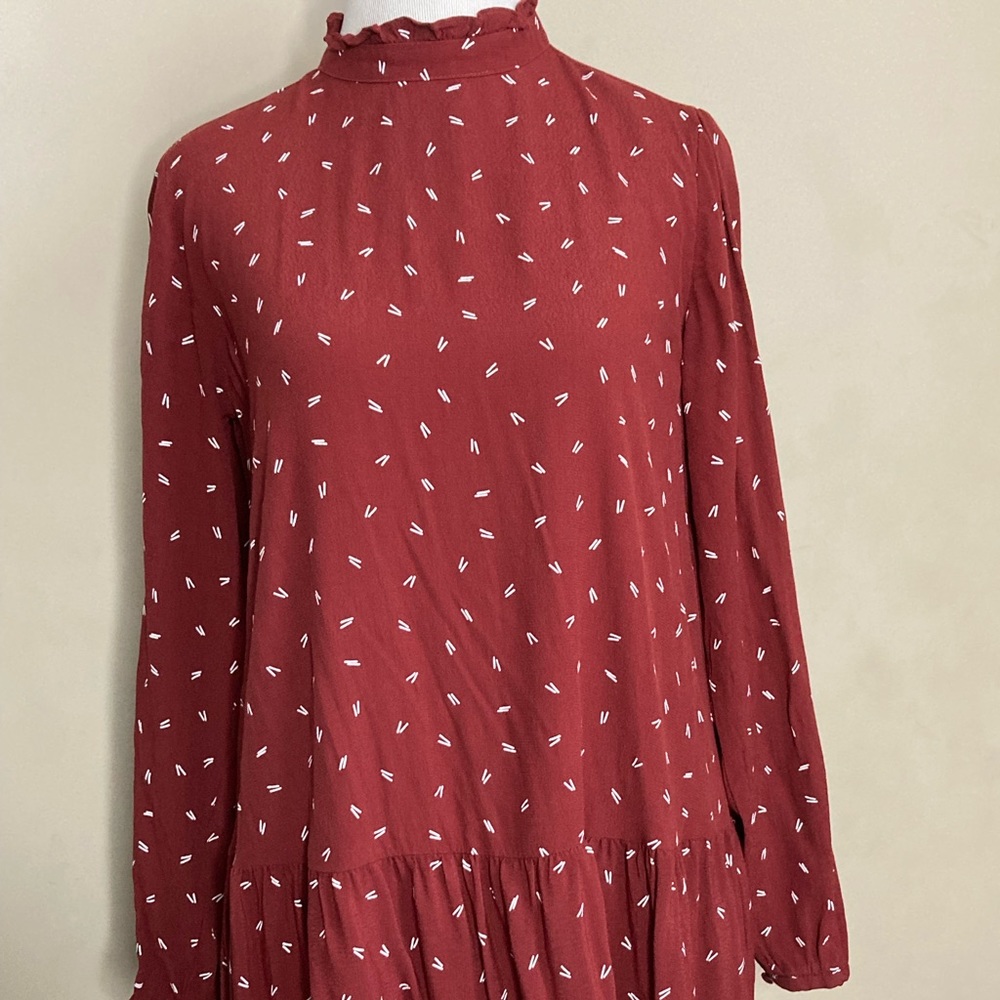 Loft Burgundy High Neck Swing Mini Dress - Picture 1 of 4